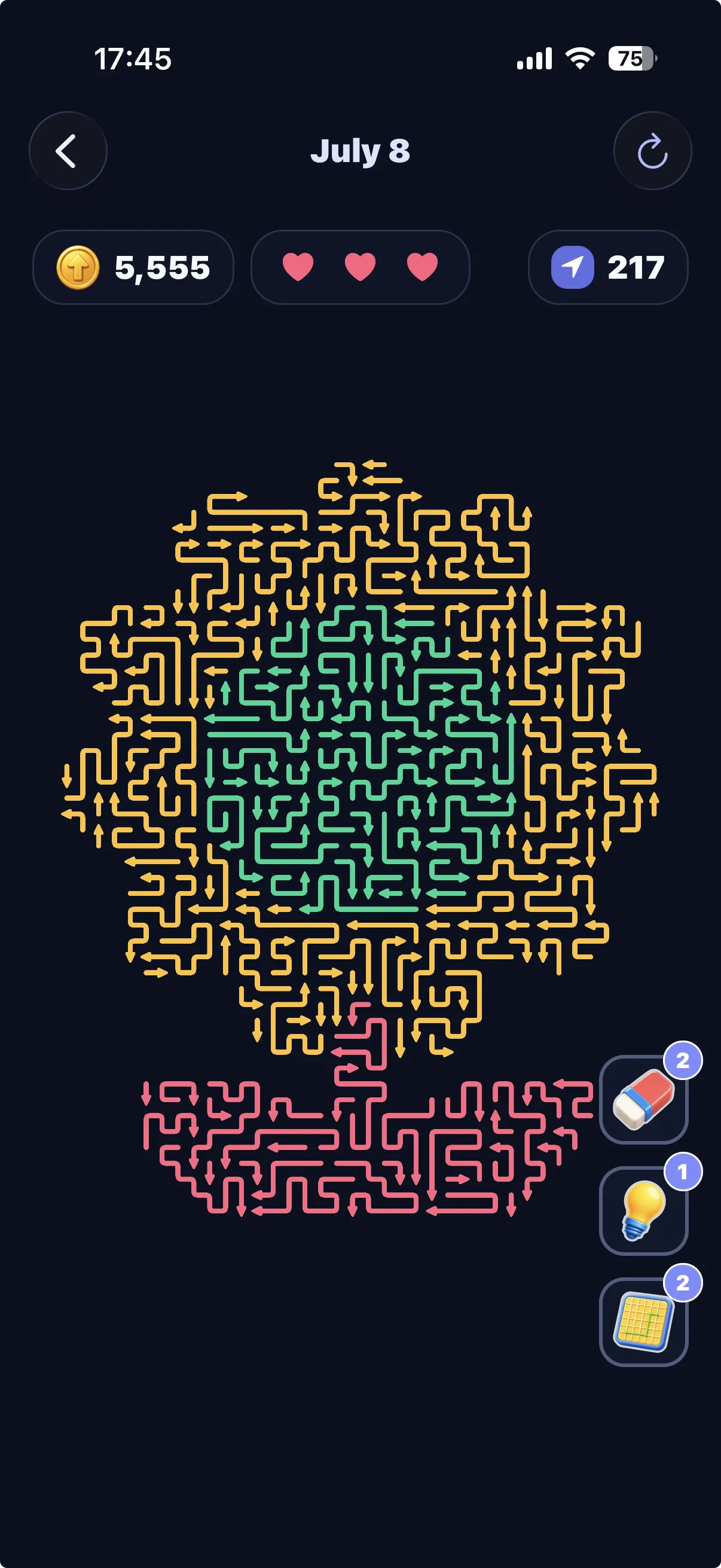 Daily Arrow Puzzle challenge with a colorful circular maze